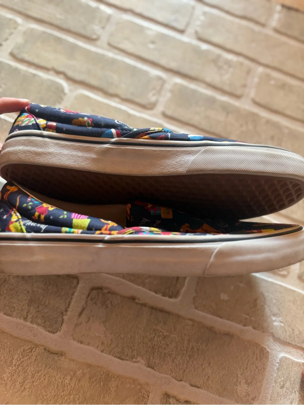 Vans Mens Slip-On Sneakers - Black with Multicolor Christmas Print